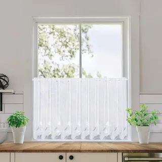 Scheibengardine GERSTER "Clara, nach Maß" Gr. 2, grau (weiß, grau), B:80cm H:45cm, Polyester, Gardinen, Scheibengardine, SB-Bistro "Clara", nach Maß, maßgenaue Anfertigung