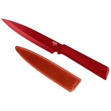 KUHN RIKON COLORI+ Allzweckmesser gerade Klinge mit Klingenschutz, antihaftbeschichtet, Edelstahl, 23 cm, rot