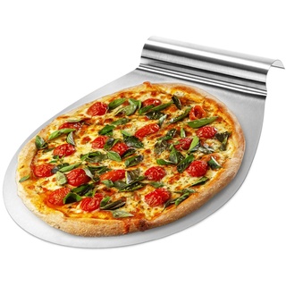 com-four® Pizzaschieber aus rostfreiem Edelstahl - Tortenhebe-Blech mit Griffmulde - Kuchen- und Pizzaheber - Pizzaschaufel bis zu Ø 26 cm (silberfarben - rund)