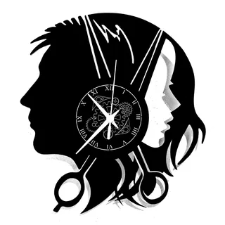 Instant Karma Clocks, Schönheitssalon Wanduhr aus Vinyl Schallplattenuhr mit Friseursalon Barber Shop Motiv