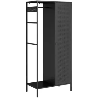 [en.casa] Kleiderschrank Puumala - Schwarz , Metall , 3 Fächer , 80x180x45 cm , Schlafzimmer, Kleiderschränke