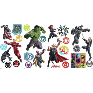 RoomMates RMK4289SCS Classic Avengers Wandtattoo, Rot, Grün, Blau, Schwarz, Lila, Gelb, 6.22 cm. 6.22 cm by 21.87 cm. 26.52 cm