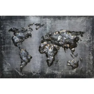 Garden Pleasure Wandbild 3D Weltkarte grau, Metall