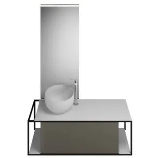 burgbad Junit Set Mineralguss-Waschtisch inklusive Waschtischunterschrank, Version rechts, inklusive Leuchtspiegel SFLG120, Breite: 1200mm, SFLG120RF3149G0175, Farbe: Grau Hochglanz / Grau Glänzend