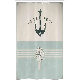 ABAKUHAUS Nautisch Schmaler Duschvorhang, Altmodisch Maritim Anker, Badezimmer Deko Set aus Stoff mit Haken, 120 x 180 cm, Seafoam Beige Reseda Grün