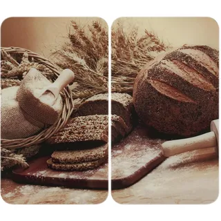 WENKO Herdabdeckplatte Universal Mod. Brot, höhenverstellbar für alle Herdarten, Schneidebrett und Spritzschutz, Glas, 30 x 52 cm, 2-teilig