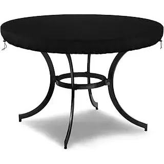 Dokon Tischplatte Abdeckung Wasserdicht Gartenmöbel Schutzhülle Winddicht UV-Beständiges Robustes Oxford-Gewebe Tischplattenhülle, Schutzhülle für Gartentisch, Rund (Ø122X10cm) - Schwarz