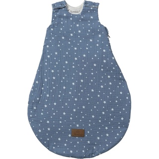 Baby Schlafsack Esel Emmi aus Musselin mit Jerseyfutter, Neugeborenenschlafsack Größe 44, jeansblau, TOG 0,50