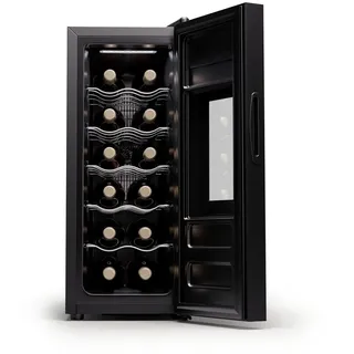 Klarstein Freistehender Weinkühlschrank 1 Zone, Getränkekühlschrank Klein, Kleiner Weinschrank, Wein-Kühlschrank Klein mit Glastür, Indoor/Outdoor Flaschenkühlschrank, Wine Fridge, 12 Flaschen
