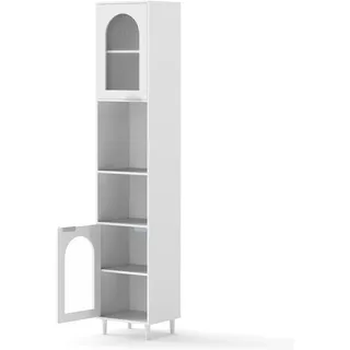 FANTASK Badschrank schmal, Badezimmerschrank mit 2 Glastüren und 2 verstellbaren Regalen, schmales Badregal für Badezimmer, Wohnzimmer, Küche, 35 x 30 x 180 cm (weiß)
