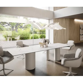 DELIFE Esstisch Edge 300x100 Keramik Laminam®Statuarietto Weiß Troa Metall Weiß - Weiß