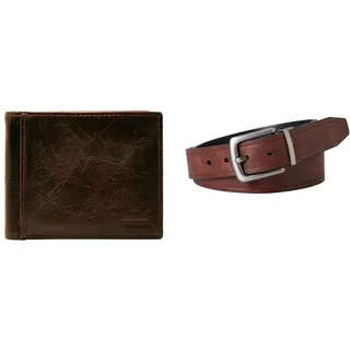 Fossil Herren Ingram Braunes Leder Portemonnaie und Parker Gürtel, Set