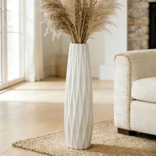 JIDOFUE Weiße Keramikvase Bodenvase 24 Zoll/60 cm hoch Boden Blumenvase Halter dekorative große Vasen für Tisch Tafelaufsätze Regal Home Decor Wohnzimmer getrocknete Blumen Arrangement einfache Vase