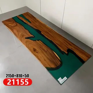 Epoxid Harz Esstisch Echtes Holz Massive Möbel Wasserfall Epoxy Tisch 215x81cm - Grün