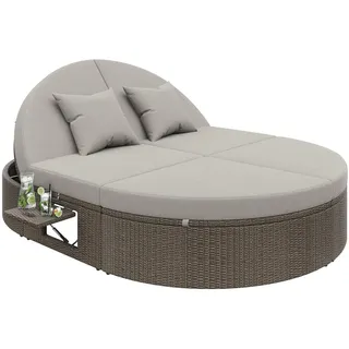 Okwish Gartenliege 200/140/42 cm grau aus PE-Rattan verstellbar , Grau , Metall , 199.9x41.9x140.5 cm , Gartenmöbel, Gartenliegen