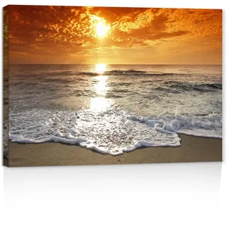 Leinwand Bilder mit Rahmen – Wandbild 30x40 cm 'Sonnenuntergang', Kunstdruck auf Leinwand Strandbilder auf Leinwand für Wohnzimmer oder Schlafzimmer, Wandbilder Modern mit Haken und ohne Spuren Nägeln