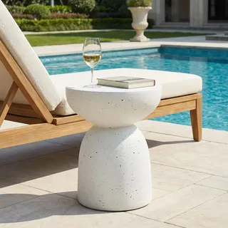 Flieks Gartentisch Balkontisch aus MgO, Beistelltisch Couchtisch für den Innen- und Außenbereich, Esstisch Rund, 45x45x52.5 cm, Weiß - Weiß