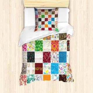 ABAKUHAUS Retro Mantele, Patchwork Retro Style, Milbensicher Allergiker geeignet mit Kissenbezügen, 135 cm x 200 cm - 80 x 80 cm, Mehrfarbig