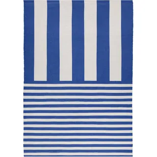 furn. Deck Stripe Teppich – Innen/Außen Gestreift Waschbar Wetterbeständig Leichtgewicht Teppich (Weiß/Blau - 120x170cm)
