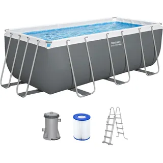 Bestway Power Steel Frame Pool Set mit Filterpumpe 412 x 201 x 122 cm, grau, eckig