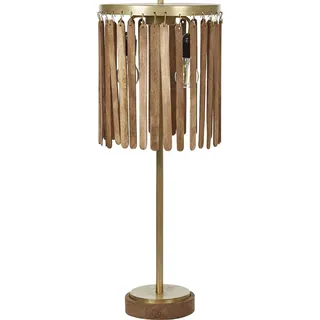BELIANI Tischlampe Dunkelbraun Mango-Holz mit Rundem Schirm Trommelform Wasserfall-Optik Langes Kabel Rustikal für Esstisch Wohnzimmer Flur Wohnküche - Braun, Gold