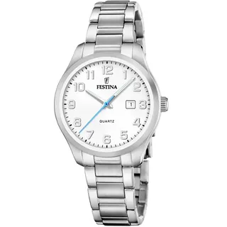 Festina Damen Uhr Analog Edelstahl 316L Silber - Quarzwerk - Mineralglas hochresistent - 5 ATM wasserdicht - Datum F20737/1