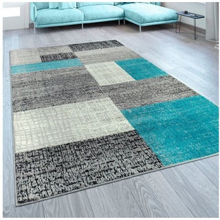 Paco Home Teppich »Sinai 075«, rechteckig, 13 mm Höhe, Kurzflor, modernes Patchwork Design Used Look Türkis Grau Weiß, Grösse:240x340 cm