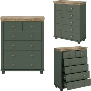 Kommode Highboard Landhausstil EPSOM-83 in grün mit Lefkas Eiche Nb., B/H/T: ca. 90/112,5/42 cm - Grün