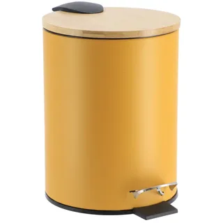 Mülleimer Abfalleimer 2,5L gelb 17x20,5x23 cm Metall Bambus Abfallbehälter