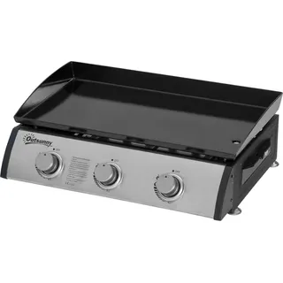 Gasgrill 10000BTU/2,5 KW Gas-Grill inkl 3 Edelstahl-Brenner Druckminderer, Gasschlauch, BBQ Gartengrill für Balkon, Camping-Grill 63 x 48 x 21 cm Aosom