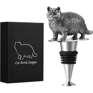 Weinflaschenverschluss mit Katzenmotiv, Geschenke für Katzenliebhaber, Geschenkideen für Frauen und Männer mit Geschenkbox