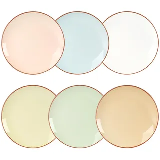 Dessertteller Kuchenteller Salatteller Frühstücksteller Keramik - Teller Set 6 Personen - Servierteller Modern in Bonbon Tönen - Ideal für Dessert | Salat | Frühstück | Kuchen | Antipasti - 20,5 cm