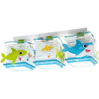 Dalber Deckenleuchte für Kinder 3 Lichter Little Shark Haie Tiere, Deckenlampe Kinderzimmer, 63473, E27