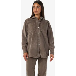 Cordjacke NOISY MAY "NMALVA L/S SHACKET COLORED CORDUROY NOOS", Damen, Gr. L, morel, Cord, Obermaterial: 98% Baumwolle, 2% Elasthan, unifarben, hüftbedeckend, Jacken Cordjacke