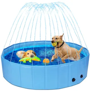 Nobleza Hundepool für Große Hunde mit Sprinkler, Planschbecken für Hunde, 2 in 1 Faltbarer und Tragbarer PVC Schwimmbecken für Hunde, rutschfeste Hundebadewanne für Den Somme 120 * 30cm