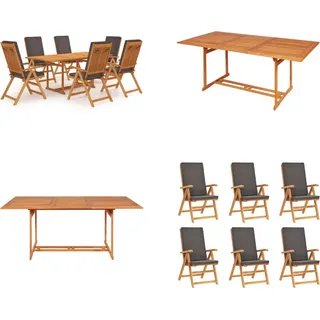 vidaXL 7 tlg. Garten Essgruppe mit Kissen Massivholz Teak Grau - Garten-Essgruppe - Garten-Essgruppen - Gartenmöbel-Set - Gartenmöbel-Sets - Grau