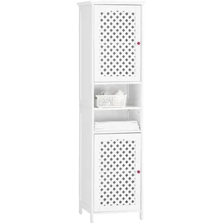 SoBuy Badezimmerschrank Hoch Badschrank Schmal mit 2 Türen & Offenem Regal Hochschrank Badezimmer mit Verstellbarem Schrank mit Großem Raum BZR209-W - Weiß