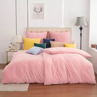 Soifox Winter Flanell bettwäsche 135 x 200 4teilig - Rosa Flauschige und warme Cashmere Touch Bettbezug 2er Set + Kissenbezug 2er Set 80x80 cm mit Reißverschluss