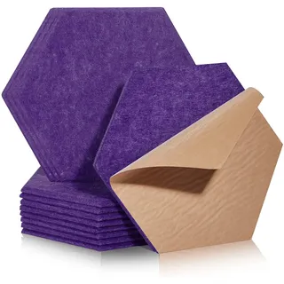 Hexagon Akustikplatten selbstklebend 12 Stück I Schallabsorber Schallschutz mit hoher Dichte für Wand Decken Holz & Tür - Akustikpanel Schallschutzplatten Akustikplatte, 30x26x0.9cm,Lila