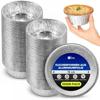100 Stück Einweg-Backformen, aus Aluminium, rund, 12 cm x 4 cm, individuelle Tartelettform, vielseitig einsetzbar für Parmentierhacke, Steak, Torten, Quiches, Gebäck und Kuchen
