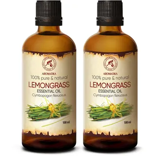 Zitronengras Öl Set 2x100 ml - Cymbopogon Flexuosus - Lemongrasöl Ätherisches - Lemongrasöl zur Aromatherapie - Zitronengrasöl für Aroma Diffusor - Duftöle für Seifen und Kerzen - Schönheit - Massage