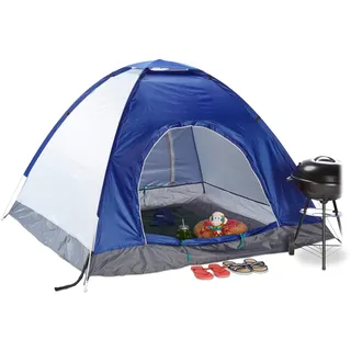 Relaxdays Pop Up Zelt Strand, Wurfzelt, 2-3 Personen, kleines Packmaß, UV Schutz 50+, HxBxT: 135 x 200 x 200 cm, blau, One Size