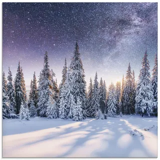 ARTLAND Wanddeko Glasbilder Wandbild Glas Bild einteilig Quadratisch Winterlandschaft Wald Tannenbaum Natur Sternenhimmel Winter U1TO