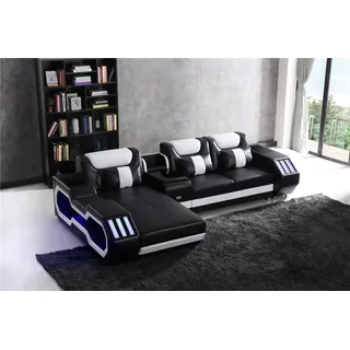 Sofa LED Beleuchtete Ecksofa Wohnzimmer Leder Couch Sitz Polster Wohnlandschaft