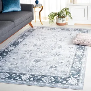 SAFAVIEH Distressed Teppich für Maschinenwaschbar und rutschfest - Ideal für stark frequentierte Bereiche - Arizona Collection, Kurzer Flor, Grau und Elfenbein, 160 X 230 cm