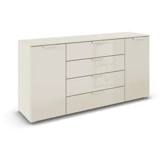 Rauch Möbel Aditio, Kommode für Schlafzimmer, Wohnzimmer, Kinderzimmer, Flur, 2-türig, Glasfront, 4 Schubladen, Soft-Close-Funktion, Sideboard im modernen Look, Farbe Front Glas Beige, Breite 160 cm