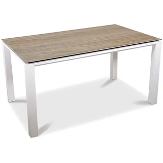 Tisch Detroit - 200 x 100 cm, Aluminium weiß, Keramik holzoptik