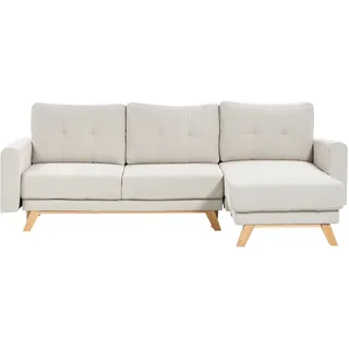 Beliani 3-Sitzer Ecksofa Hellbeige Stoffbezug mit Chaiselongue Linksseitig Schlaffunktion L-Form Steppung Skandi Schlafsofa Wohnzimmer Ausstattung - Beige, Braun