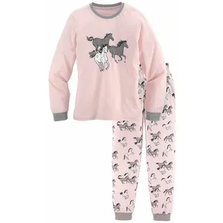 PETITE FLEUR Pyjama, (2 tlg., 1 Stück), in langer Form mit Pferde Print PETITE FLEUR rosa-grau-meliert