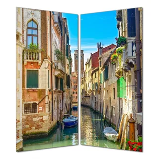 Wallario selbstklebende Duschrückwand 180 x 200 cm mit Motiv Urlaub in Venedig Kanal zwischen bunten Häusern - Wandverkleidung mit Hochglanzlaminat in Glasoptik - Braun